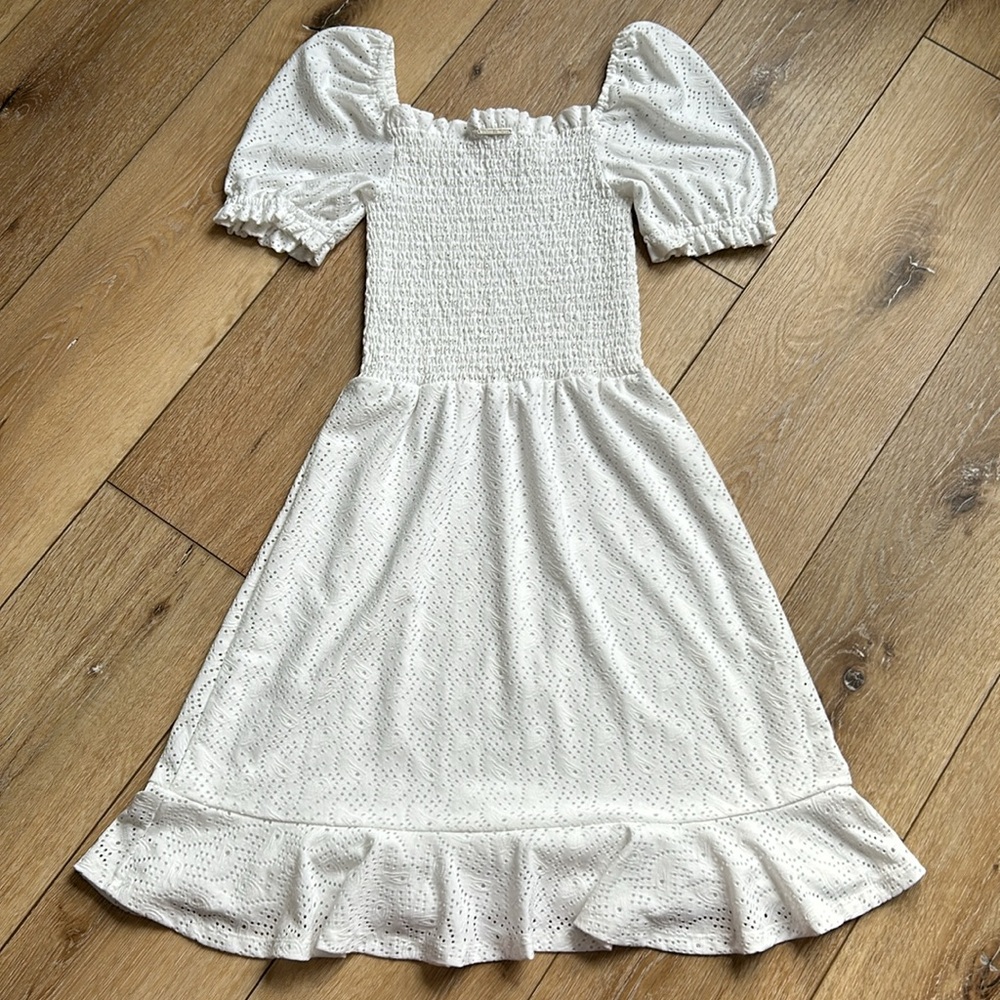 Michael Kors Womens White Eyelet Smocked Peasant Beachy Ruffle Dress Siz… - Picture 6 of 9